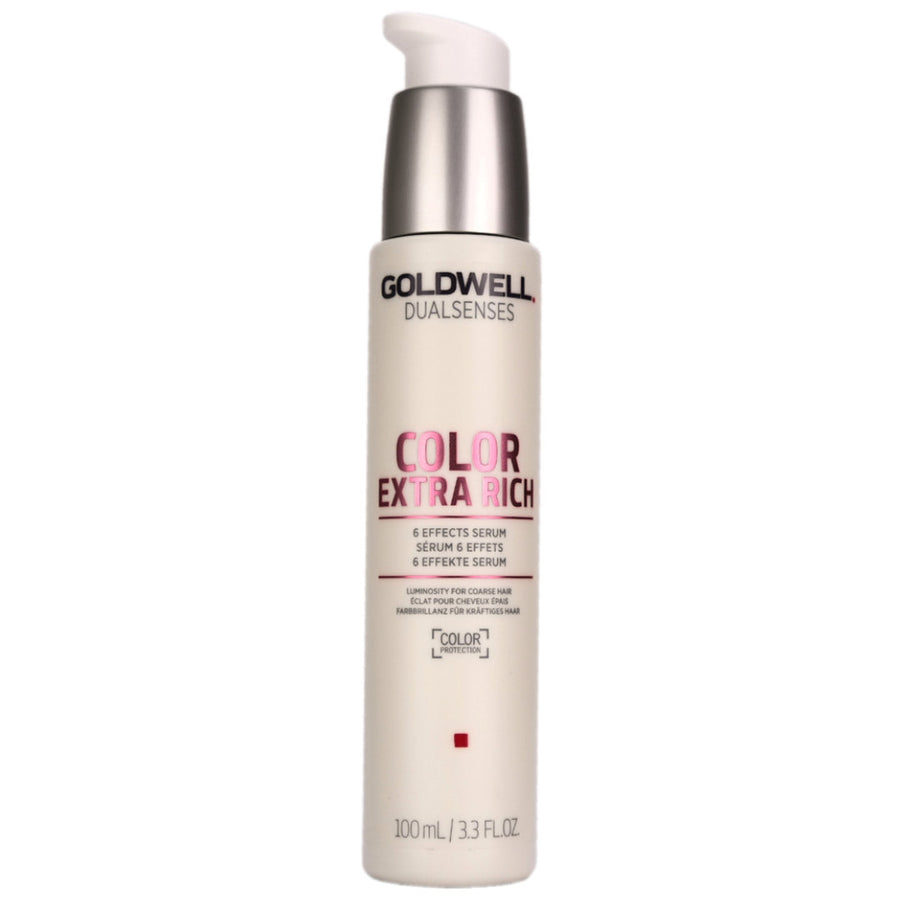 Goldwell Dualsenses Color Extra Rich 6 Effects Serum provides colour luminosity for thick to course coloured hair.