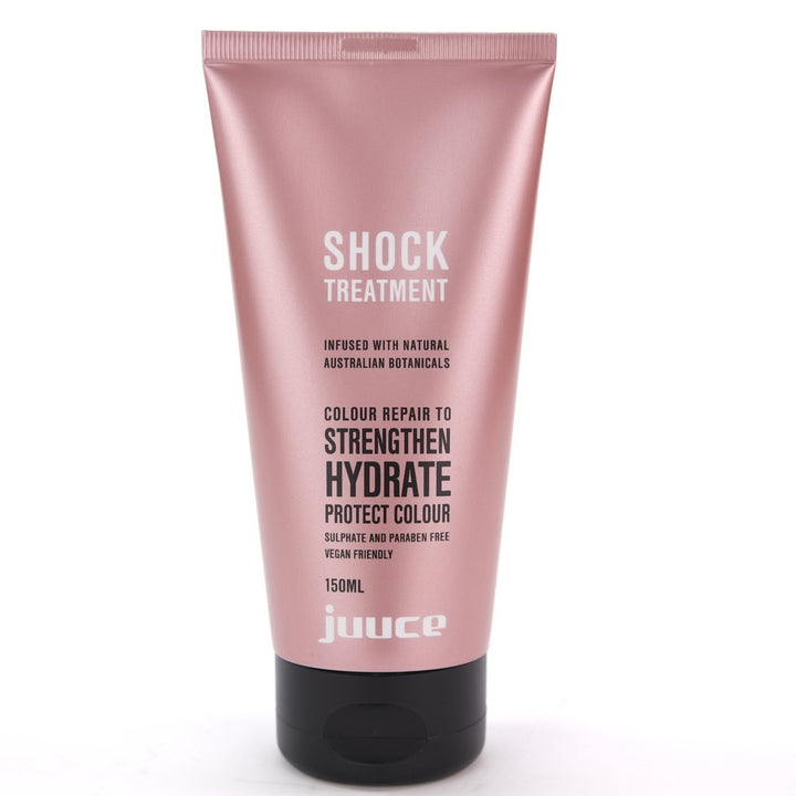 Juuce Shock Treatment hydrates and strengthens damaged hair.