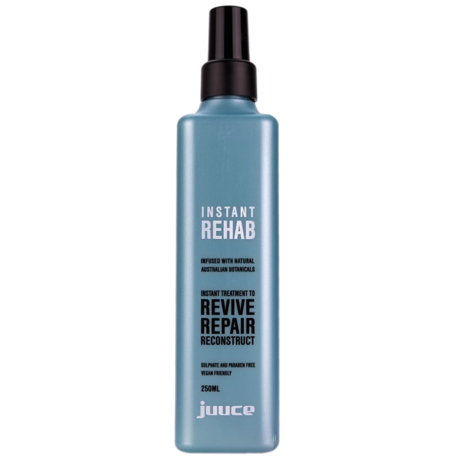 Juuce Instant Rehab is a treatment that instantly detangles and repairs damaged lifeless hair to rebuild inner core strength and restore elasticity, shine and condition.