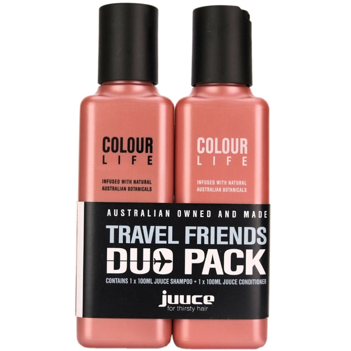 Juuce Colour Life Shampoo and Conditioner Travel Size helps to protect and extend the life of your colour at home or on the go while travelling.