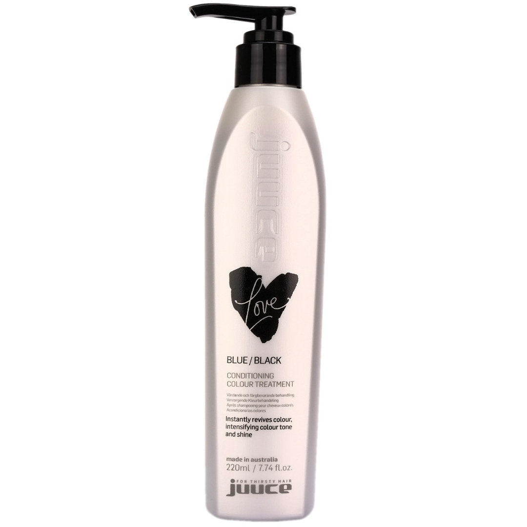 Juuce Love Blue-Black Conditioning Colour Treatment is IDEAL FOR VERY DARK BROWN TO BLACK HAIR. Instant hair colour + nourishing treatment adds blue black pigments to acheive a more blue black tone.