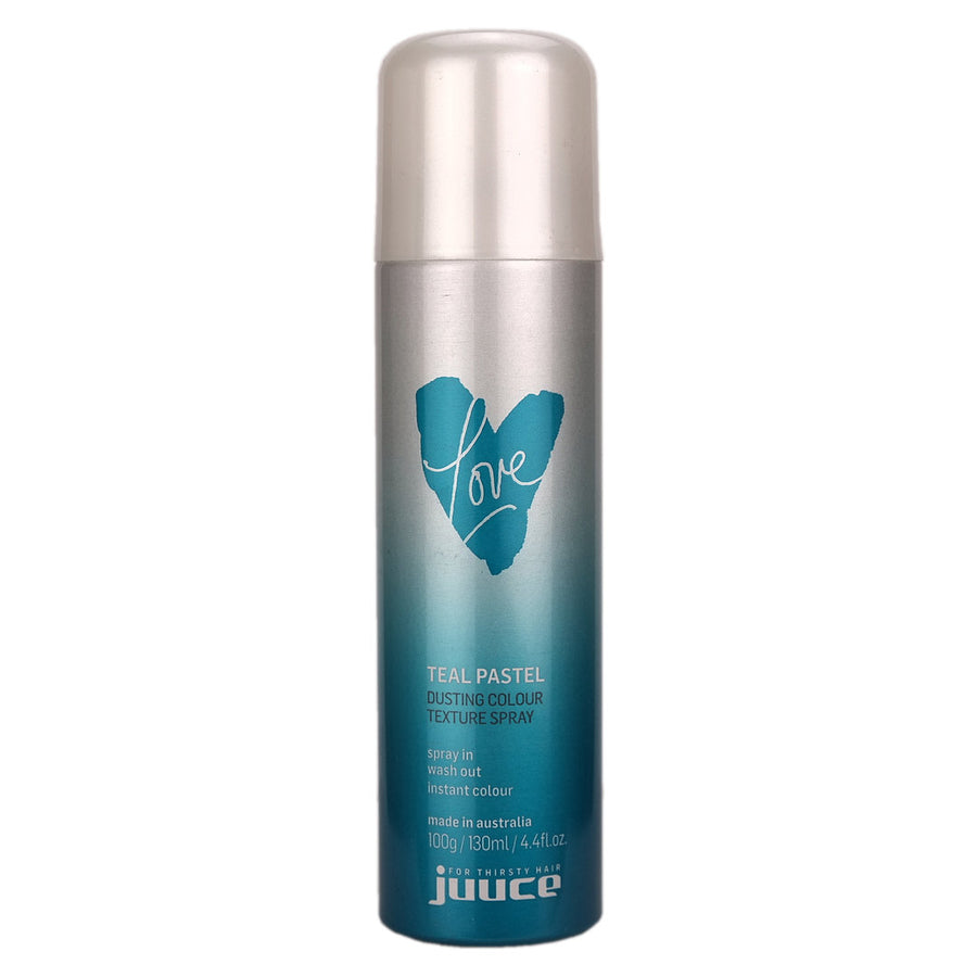 Juuce Love Teal Pastel Dusting Spray, Spray a little for a pretty pale teal or Spray a lot to acheive a dark teal, lasting until shampooed out.