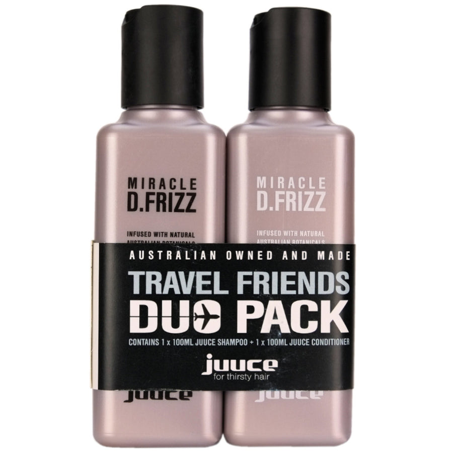 Juuce Miracle D.Frizz Shampoo and Conditioner Travel Size helps to keep your soft, nourished, detangled and frizz-free at home or on the go. 