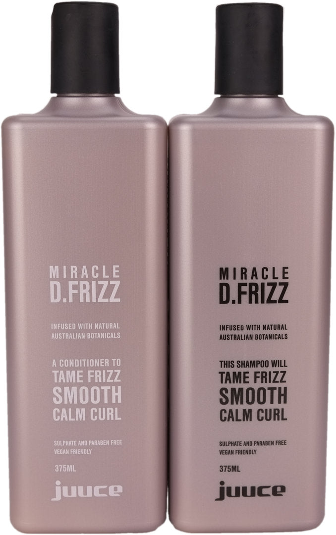 Juuce Miracle D Frizz Shampoo and Conditioner helps to tame all types of frizzy, course, unruly very dry to extremely dry hair.