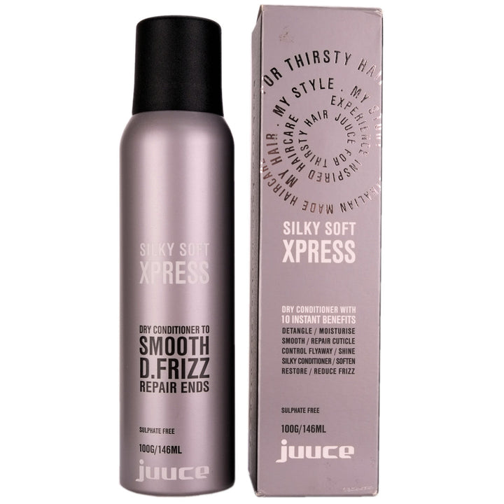 Juuce Silky Soft Xpress is a Dry Conditioner that provides 10 instant benefits - Detangle, Moisturise, Smooth, soften, Repair Cuticle, Control Flyaway, provide Shine, Restore and Reduce Frizz.