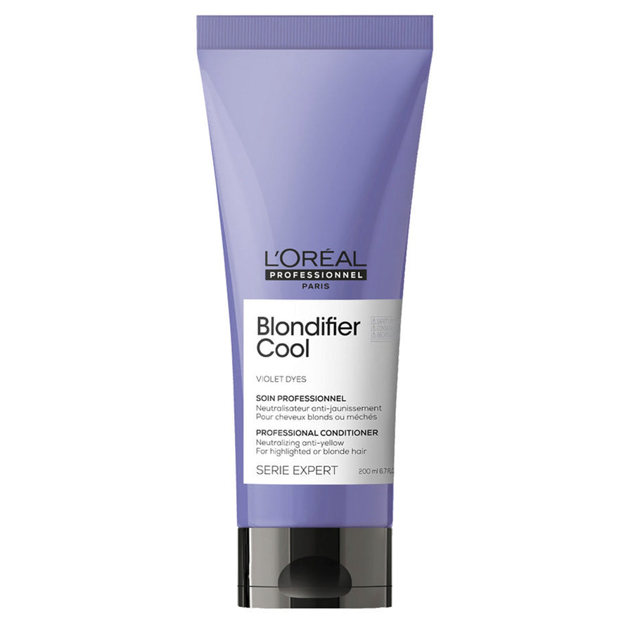 L'Oreal Blondifier Cool Professional Conditioner helps neutralizing anti-yellow tones in highlighted or blonde hair.