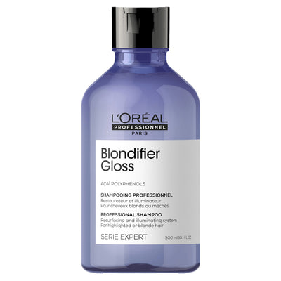 L'Oreal Blondifier Gloss Professional Shampoo is a resurfacing and illuminating system for highlighted or blonde hair. Gently cleanses the hair and emphasizes multidimensional shine of blonde hair.