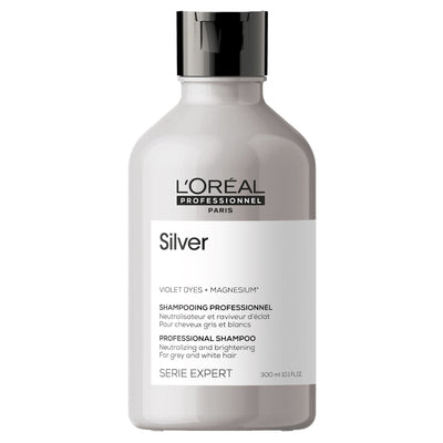 L'Oreal Silver Professional Shampoo helps with neutralizing and brightening on grey and white hair.