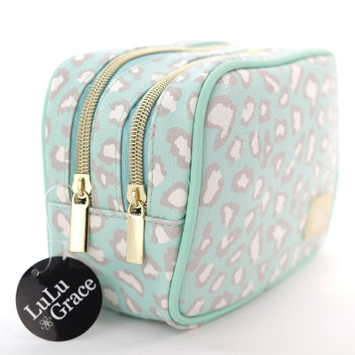 LuLu Grace Leopard Mint Cosmetic Bag (18.5x8.5x12cm)