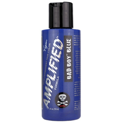 Manic Panic Bad Boy Blue Amplified Semi-Permanent Hair Colour is the perfect denim blue hair dye with green and grey undertones. For best results, we recommend lightening hair to a very light level 9 blonde or lighter and toning hair that has yellow tones before use to avoid undesired hues.