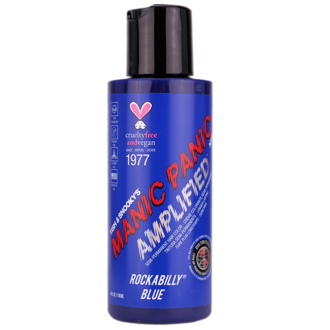 Manic Panic Rockabilly Blue Amplified Semi-Permanent Hair Colour is one of the strongest true, neutral blue hair dyes. 