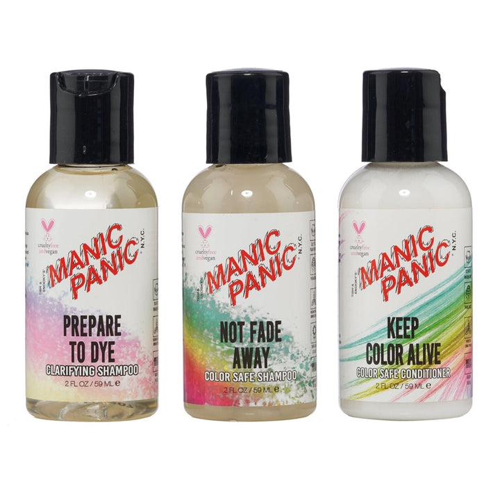 Manic Panic Mini Shampoo and Conditioner Travel Haircare Collection is Cruelty-free, vegan and paraben-free hair care products made to complement their world-famous iconic hair colours.