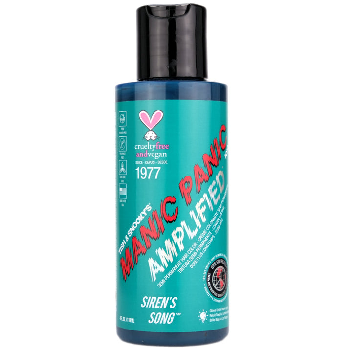 Manic Panic Siren's Song Amplified Semi-Permanent Hair Dye is a neon blue-green hair dye. For best results, we recommend applying to hair that has been pre-lightened to the lightest level 10 blonde.