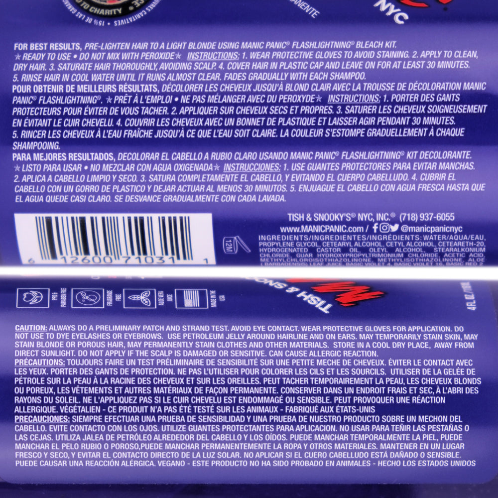 Manic Panic Ultra Violet Amplified Semi-Permanent Hair Colour Dye Instructions