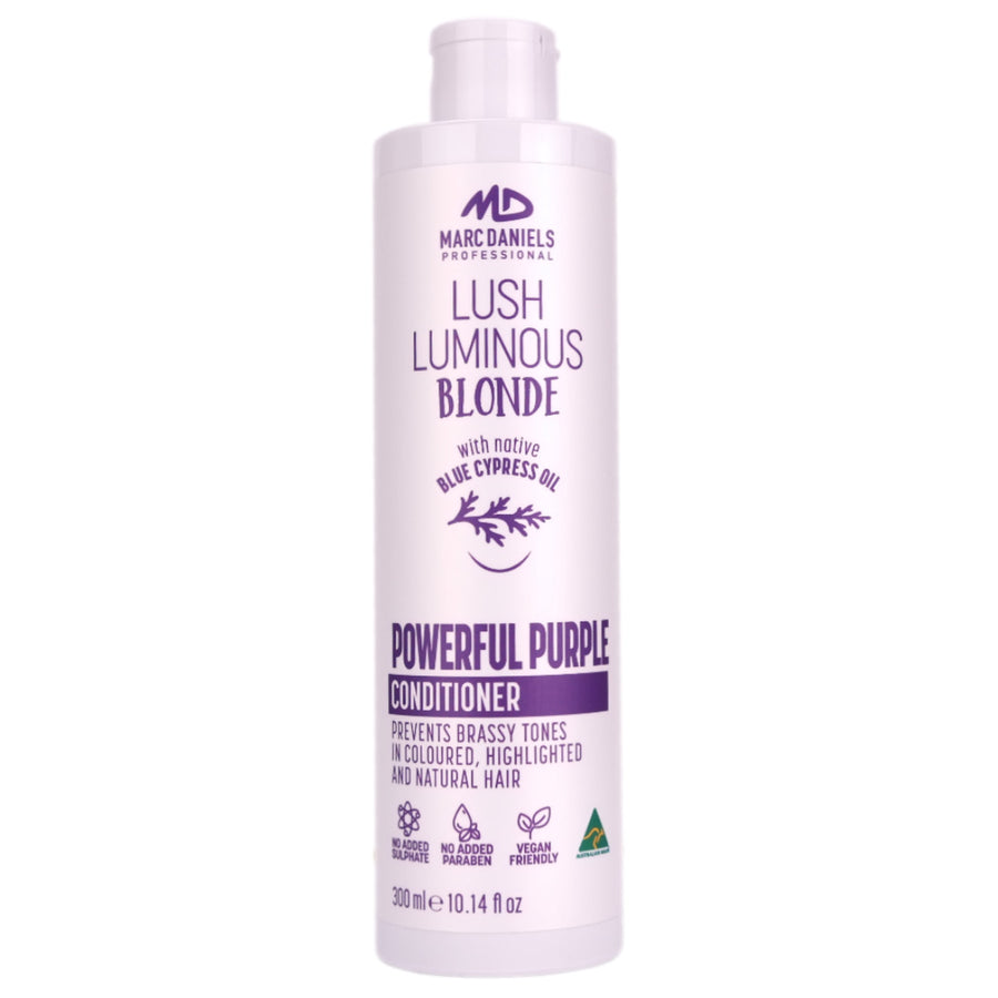 Marc Daniels Lush Luminous Blonde Purple Conditioner removes brassy tones, provide deep moisturizing in blonde coloured, highlighted and natural blonde hair.