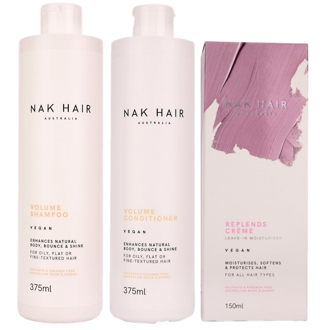 Nak Volume Shampoo,  Conditioner and Replends Creme Trio Collection 