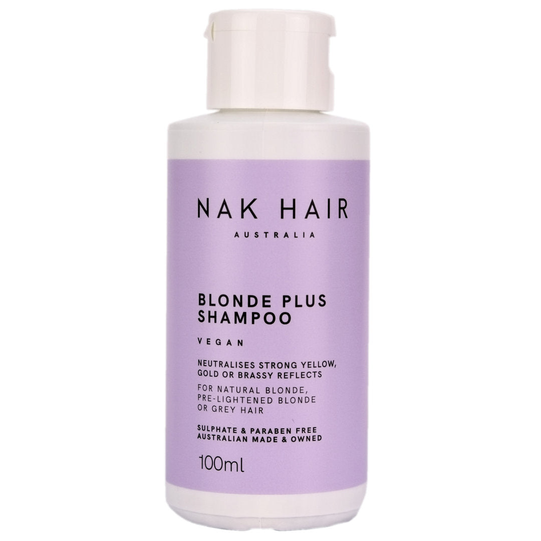 Nak Hair Blonde Plus Shampoo is a cleanser and neutralizer for strong yellow, gold or brassy reflects for natural blonde, pre-lightened blonde or grey hair.