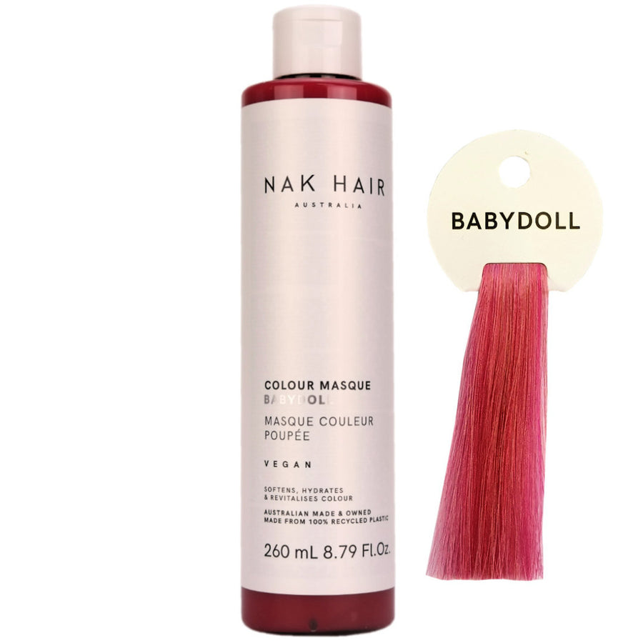 Nak Hair Colour Masque Babydoll has Neon Pink, with a hint of Bubblegum for creating vivid pops of colour, and neon pink bubble-gum tones, in colour treated hair. 