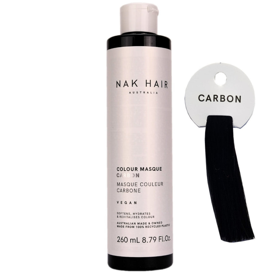 Nak Hair Colour Masque Carbon has Natural Black, with a hint of Charcoal for creating cool natural black tones in both natural and colour treated dark brown or black hair. 
