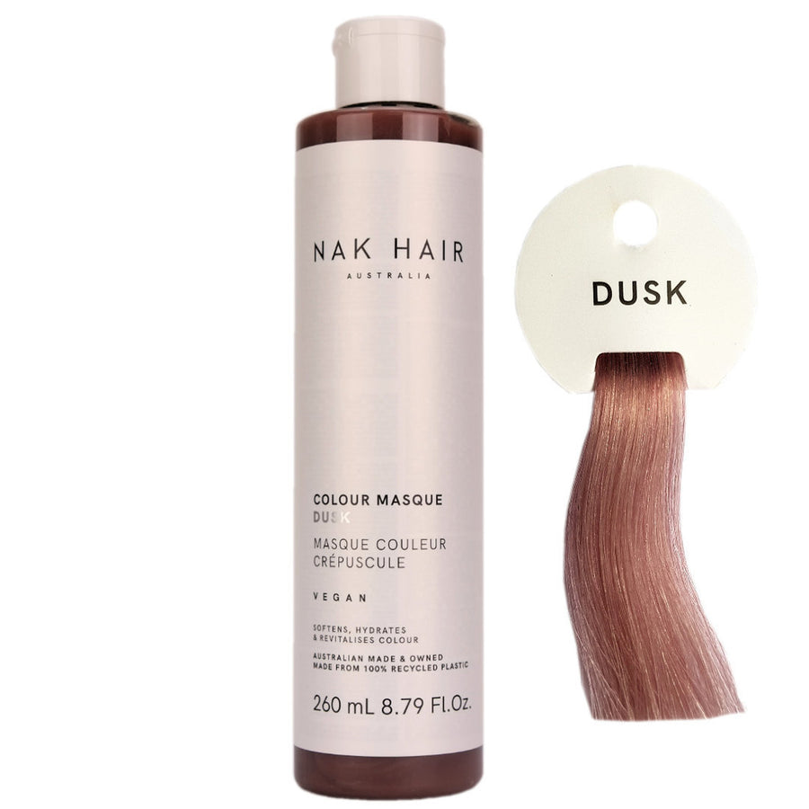 Nak Hair Colour Masque Dusk has Rosy Beige, with a hint of Lavender for creating sheer toning control and rose beige lavender tones in colour treated, pre-lightened blonde, platinum blonde, or light natural hair.