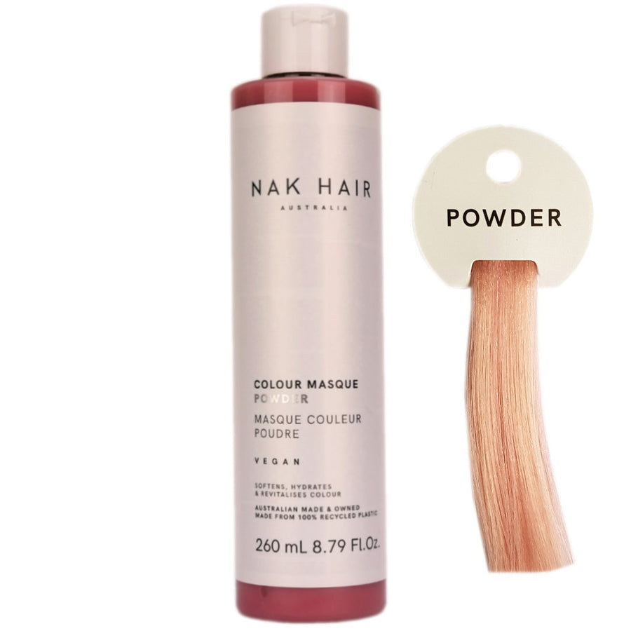 Nak Hair Colour Masque Powder has Creamy Pink, with a hint of Rose for creating sheer toning control and creamy soft pink tones in colour treated, pre-lightened blonde, platinum blonde, or light natural hair. 