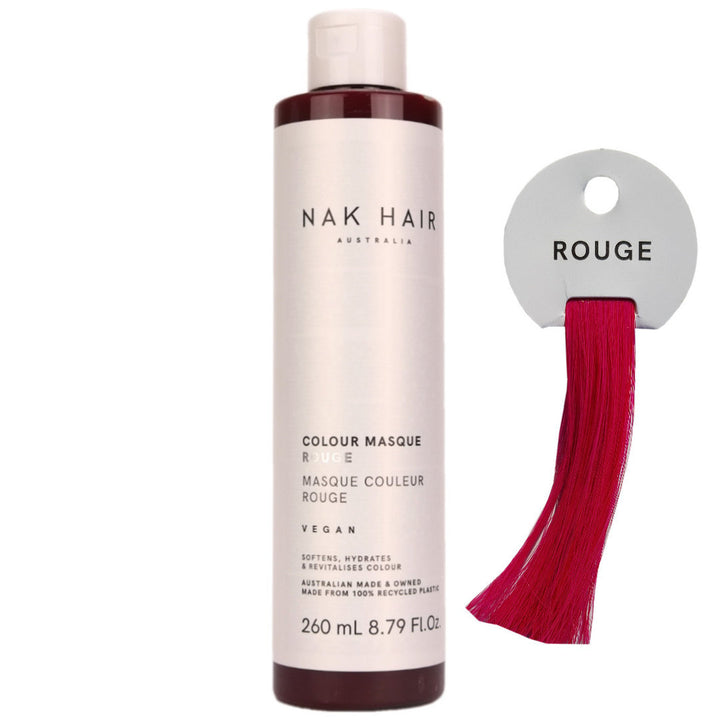 Nak Hair Colour Masque Rouge is a Fushsia Read, with a Hint of Scarlet for creating vivid pops of colour and fuchsia red scarlet tones in colour treated hair.