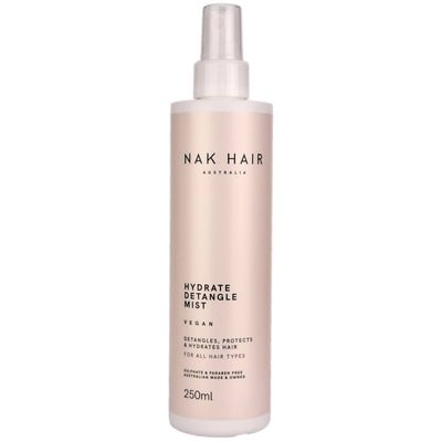 Nak Hair Hydrate Detangle Mist is a weightless spray to hydrate and protect the hair from structural wear and tear.