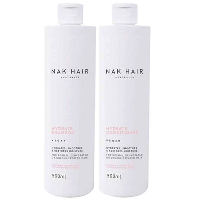 Nak Hair Hydrate Shampoo and Nak Hair Hydrate Conditioner in a Limited Edition 500ml Duo is a moisture-rich cleanser and conditioner designed to hydrate, smooth, and restore moisture balance. Returns optimum hydration to normal, dehydrated, frizzy and coloured hair.