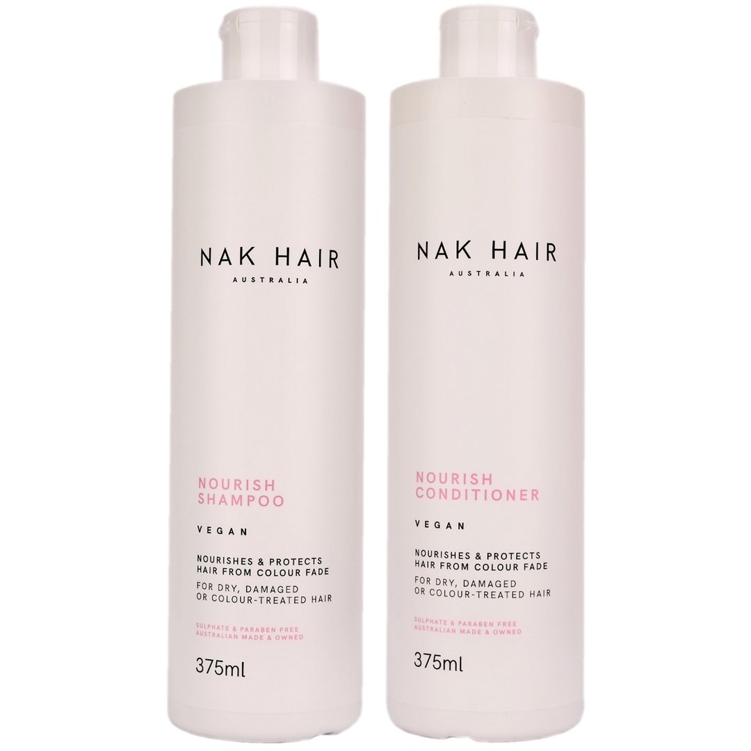 Nak Hair Nourish Shampoo and Nourish Conditioner 375ml Duo is the perfect combo to nourish dry, colour-treated and damage hair.