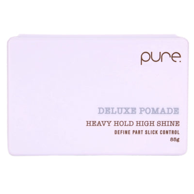 Pure Deluxe Pomade Creates a slick high shine defined look with strong hold. Ideal for short hair or anyone looking to create a groomed slick hold.