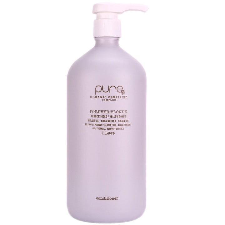 Pure Forever Blonde Conditioner 1 Litre conditions and repairs, while reducing yellow and gold tones in all blonde hair types.