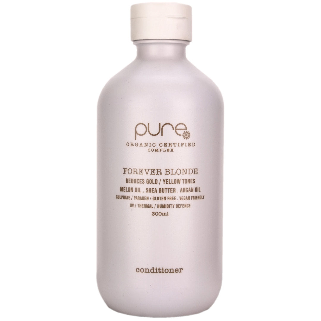 Pure Forever Blonde Conditioner conditions and repairs, while reducing yellow and gold tones in all blonde hair types.