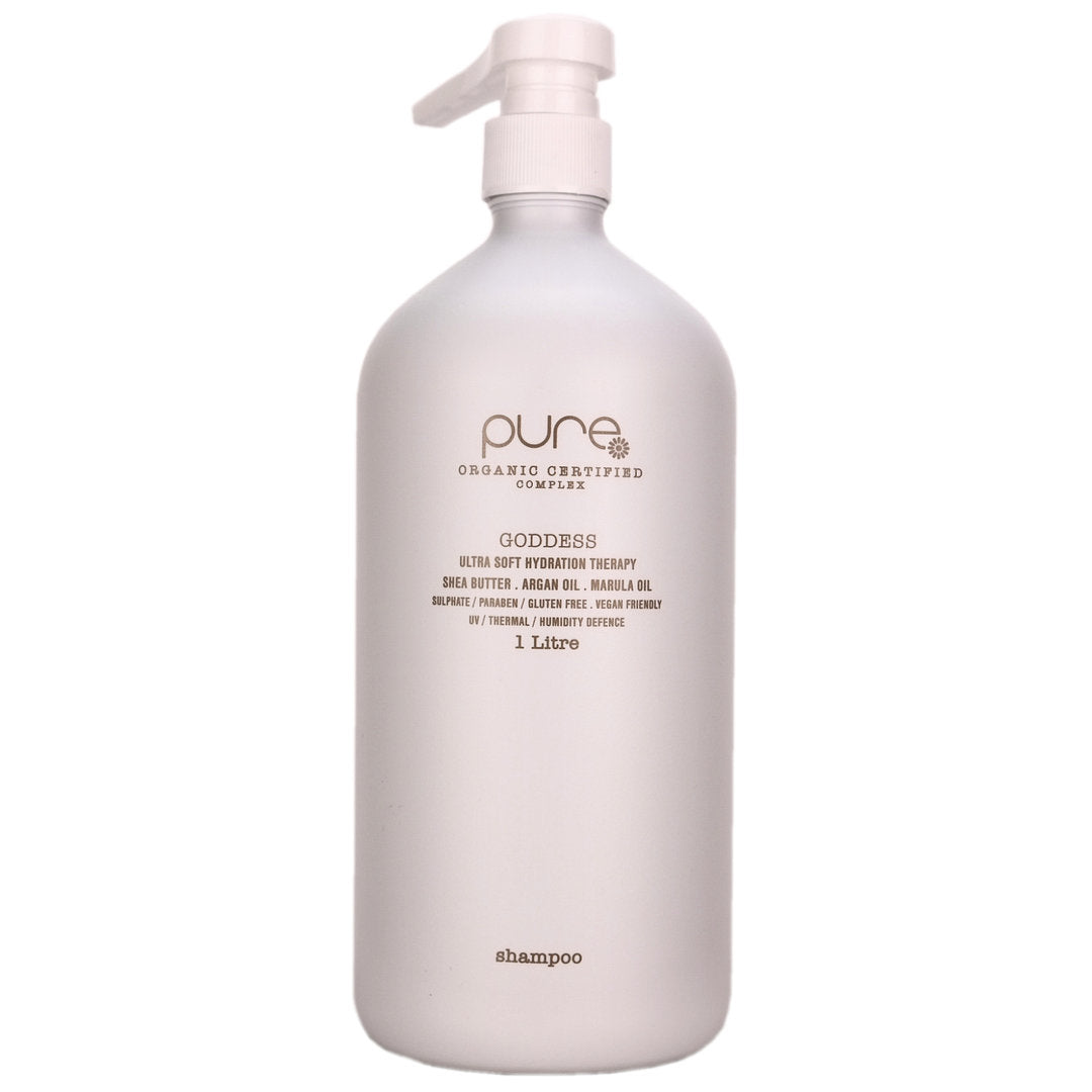 Pure Goddess Shampoo helps to gently cleanse and hydrate all dry, frizzy, unruly hair types.