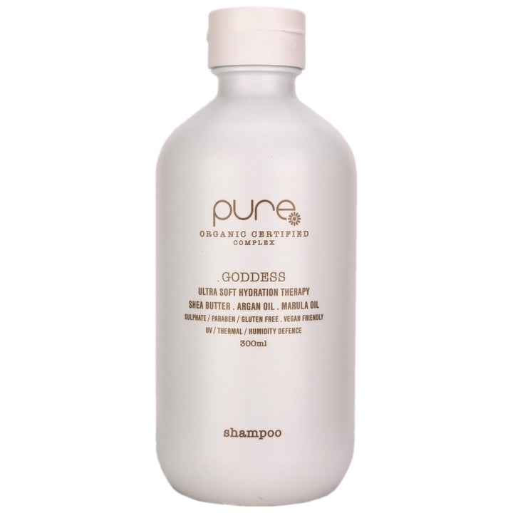Pure Goddess Shampoo helps to gently cleanse and hydrate all dry, frizzy, unruly hair types.