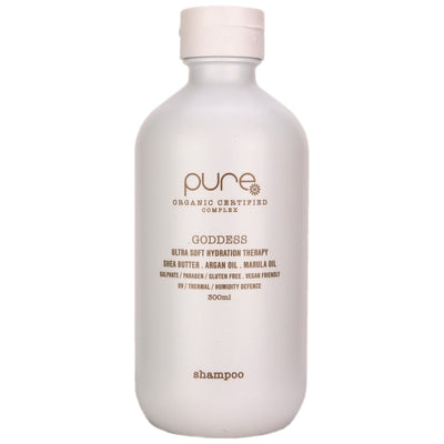 Pure Goddess Shampoo helps to gently cleanse and hydrate all dry, frizzy, unruly hair types.
