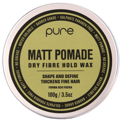 Pure Matt Pomade Dry Fibre Hold Wax As a dry shaping wax with fibre hold. 