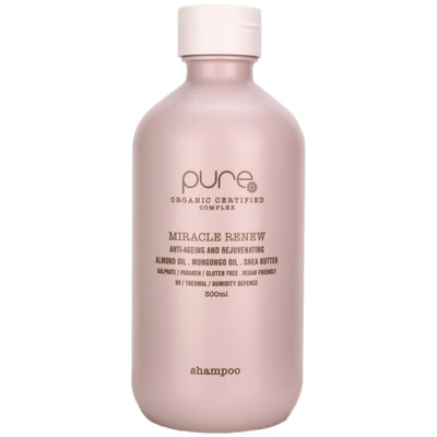 Pure Miracle Renew Shampoo helps to gently cleanse and help restore hair that is stressed from the elements of heat styling, chemical services and water errosion.