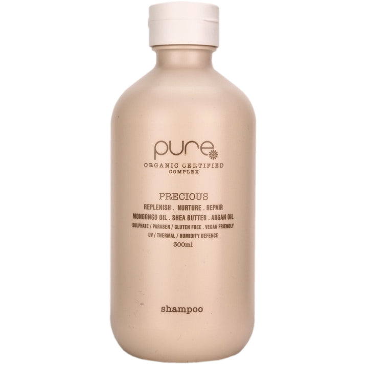 Pure Precious Shampoo helps to gently cleanse, repair and replenish fatigued hair by natural elements such as regular chemical treatments or frequent heat styling.
