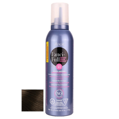 Roux Fanci-Full 21 Plush Brown Mousse helps to enrich medium to dark brown hair, style & blend grays between shampoos.