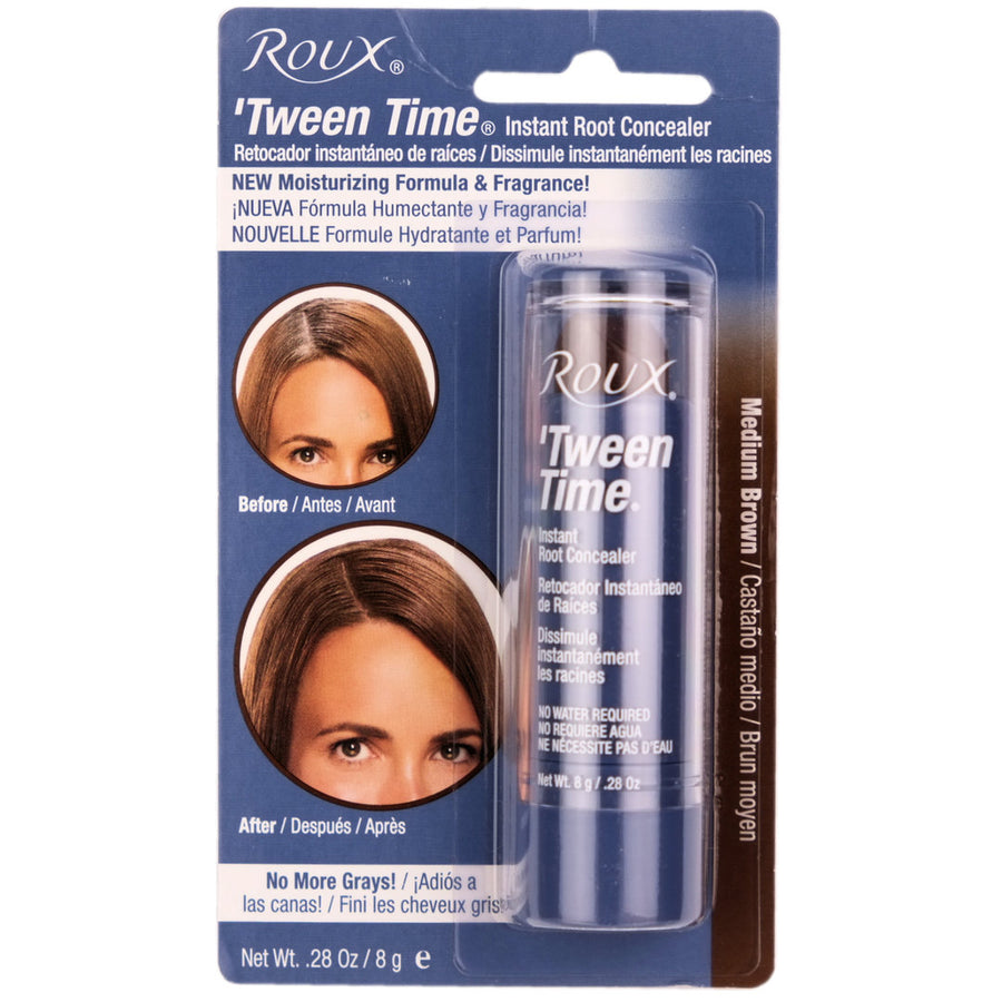 Roux Tween Time MEDIUM BROWN Hair Colour Touch-up Stick instantly touches up hair roots between regular hair colour applications and blends away the gray.