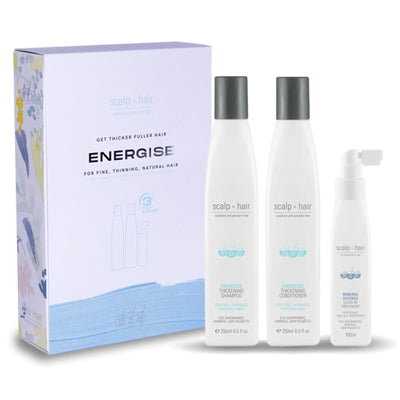 Nak Scalp to Hair Energise Hair Kit is a 3 Step Regime to Nourish, invigorate and rejuvenate follicles to assist in the prevention of thinning hair. Ideal for natural, oily, fine & thinning hair.