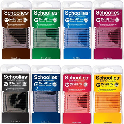 Schoolies Metal Free Ponytail Holders 12pc Various Colours