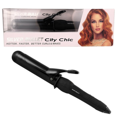 Silver Bullet City Chic Curling Iron smooth barrel surface creates beautiful, uniform curls as it heats up quickly and evenly – no damaging hot spots or temperature spikes!