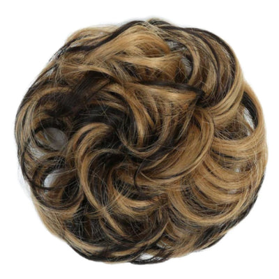 Wavy Curly Messy Golden Blonde Highlights Elastic Synthetic Hair Bun