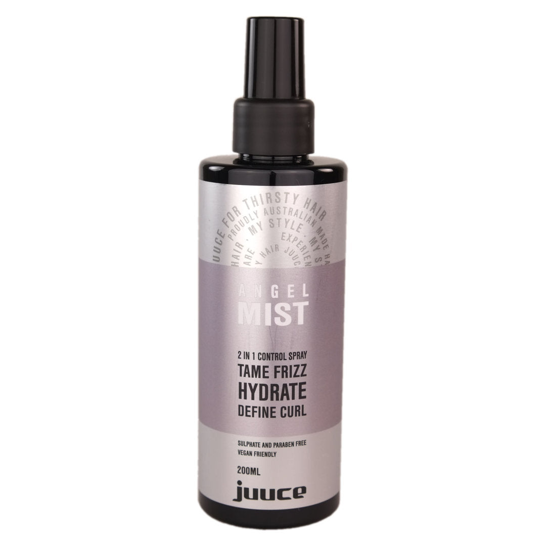 Juuce Angel Mist is a leave-in spray that Instantly detangles and repairs the hair from damage caused by flat irons, chemical treatments.
