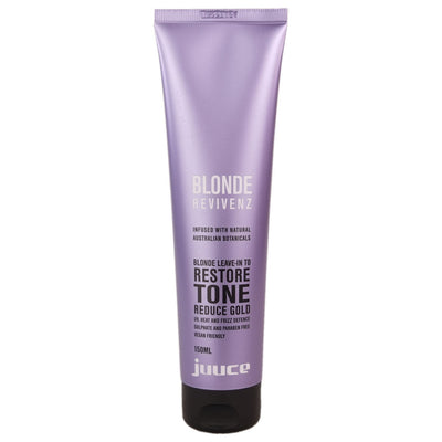 Juuce Blonde Revivenz is a Leave-in moisture treatment that tones unwanted gold and yellow.