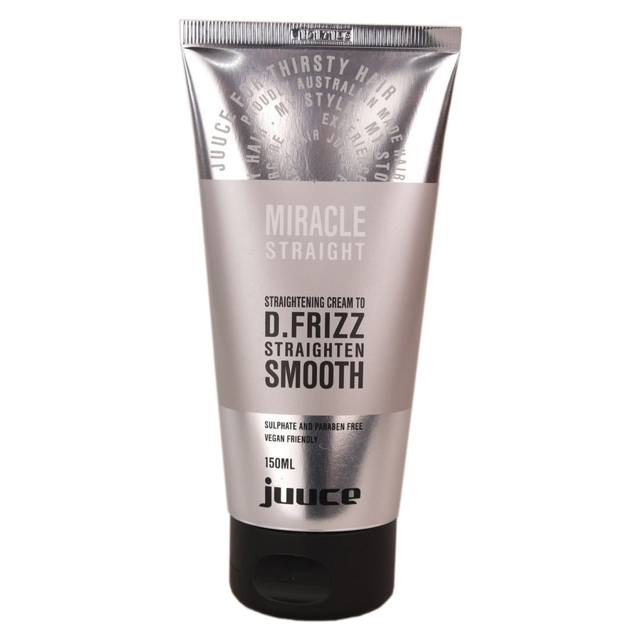 Juuce Miracle Straight helps to smooth and soften frizzy hair providing a lasting straight polished look in conjuction with a blowdryer and straightening iron.