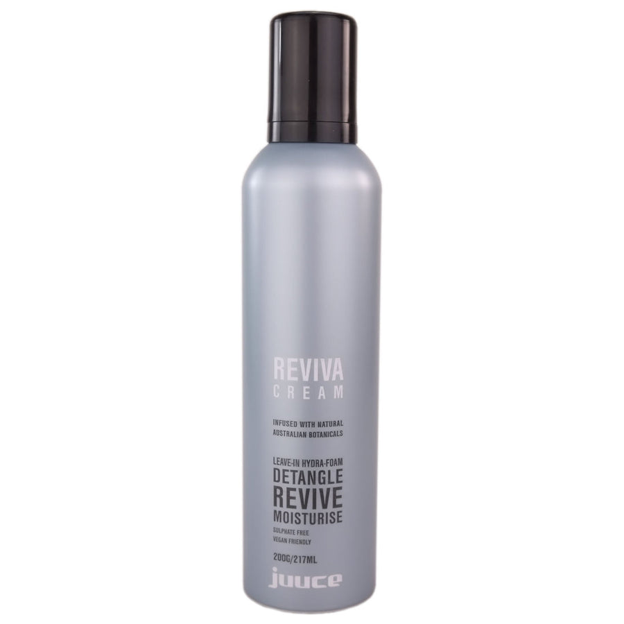 Juuce Reviva Cream instantly revives all dehydrated chemically treated hair by adding weightless moisture to detangle, condition and shine.