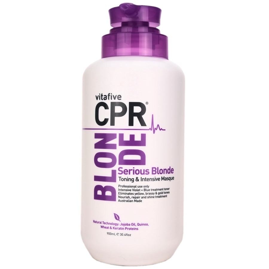 CPR Serious Blonde Toning and Intensive Masque is a nutrient rich intensive toning treatment, combined with professional strength Violet + Blue Micro-pigments to eliminate yellow, brassy & gold tones.